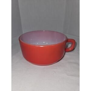 Vintage Fire King Anchor Hocking Red D Handle Soup Chili Bowl Glass Made In USA